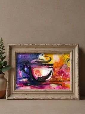 Original Coffee Cup Watercolor Painting, Kitchen Artwork - Coffee Dreams 9